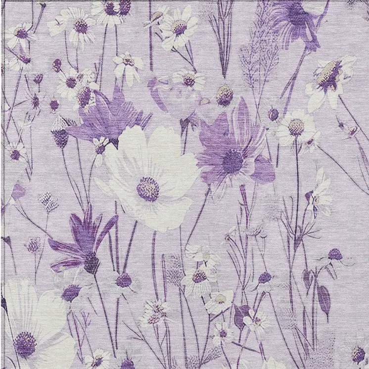 10' X 14' Lavender And Lilac Floral Washable Indoor Outdoor Area Rug