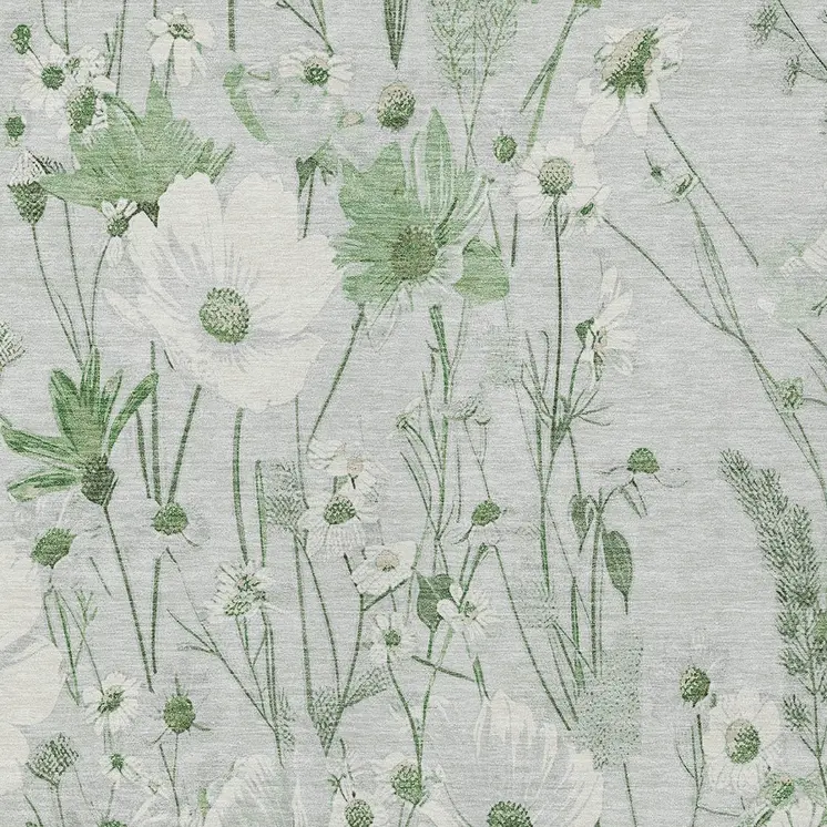 3' X 5' Mint Green And Ivory Floral Washable Indoor Outdoor Area Rug
