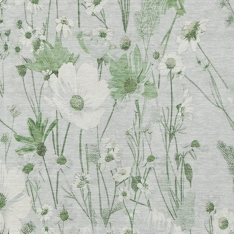 5' X 8' Mint Green And Ivory Floral Washable Indoor Outdoor Area Rug