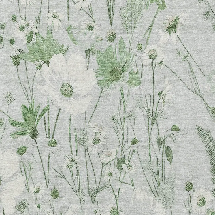 9' X 12' Mint Green And Ivory Floral Washable Indoor Outdoor Area Rug