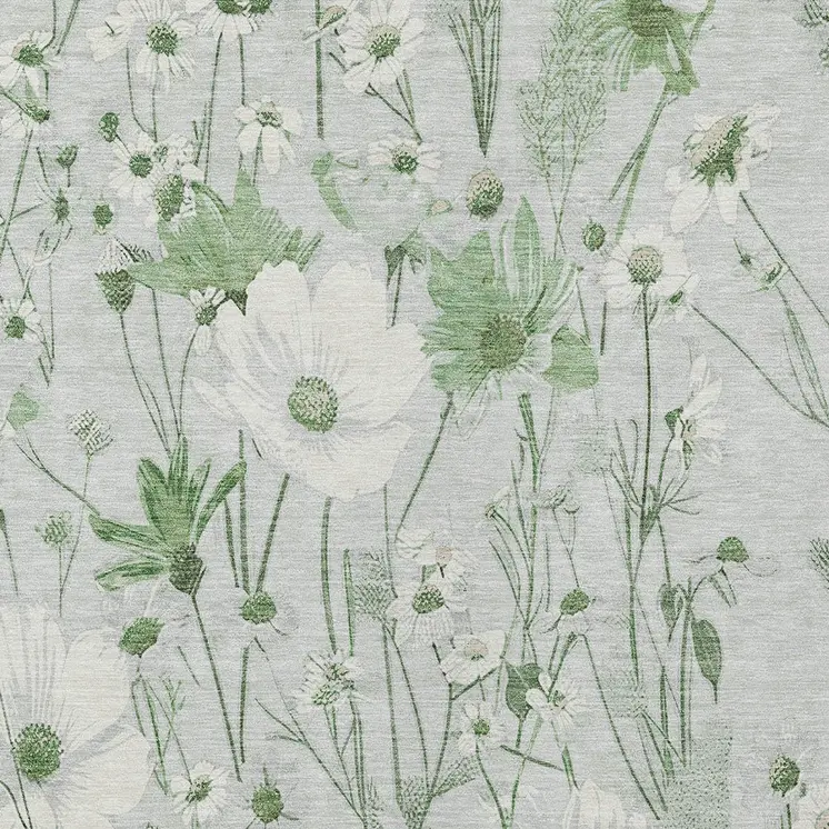 10' X 14' Mint Green And Ivory Floral Washable Indoor Outdoor Area Rug