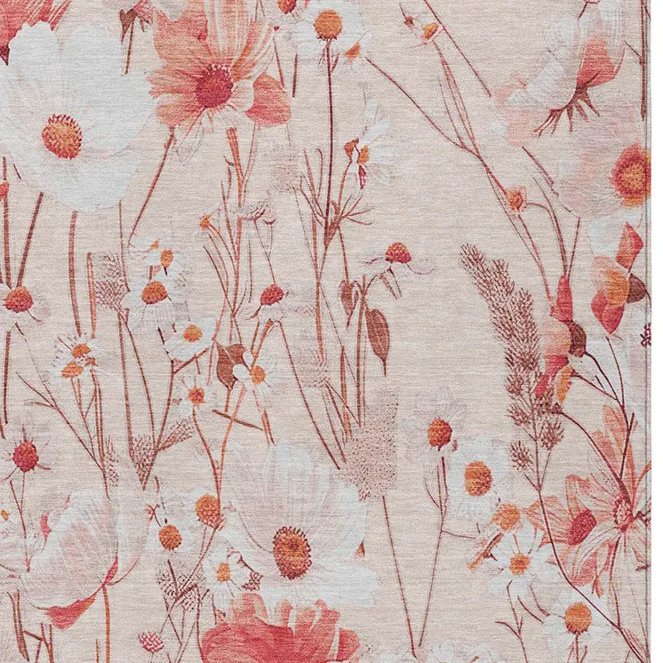 8' X 10' Salmon And Coral Floral Washable Indoor Outdoor Area Rug