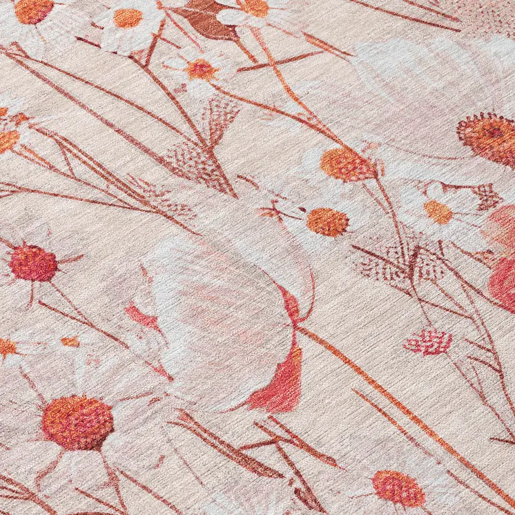 8' X 10' Salmon And Coral Floral Washable Indoor Outdoor Area Rug