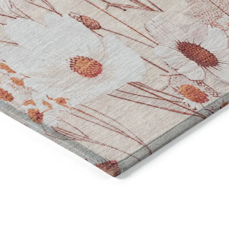 9' X 12' Salmon And Coral Floral Washable Indoor Outdoor Area Rug