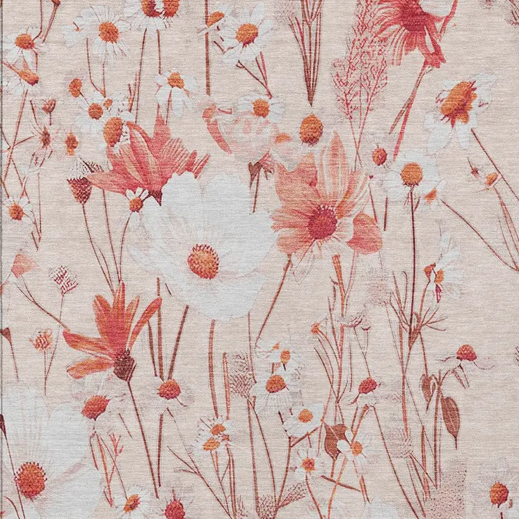 9' X 12' Salmon And Coral Floral Washable Indoor Outdoor Area Rug