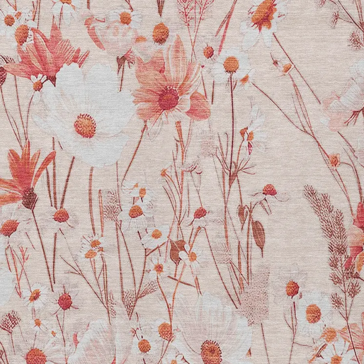 10' X 14' Salmon And Coral Floral Washable Indoor Outdoor Area Rug