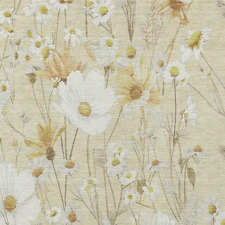 8' X 10' Wheat And Ivory Floral Washable Indoor Outdoor Area Rug