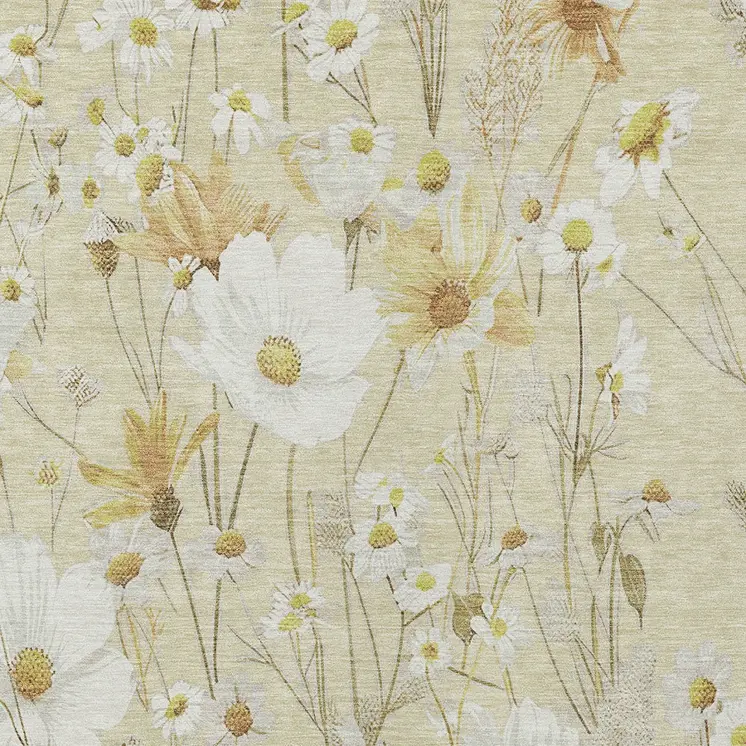 10' X 14' Wheat And Ivory Floral Washable Indoor Outdoor Area Rug
