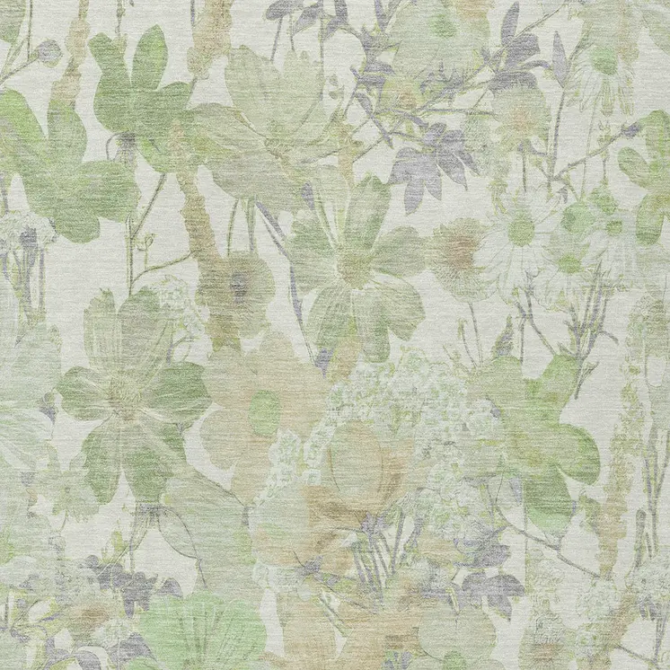 8' X 10' Artichoke Green Lavender And Beige Floral Washable Indoor Outdoor Area Rug