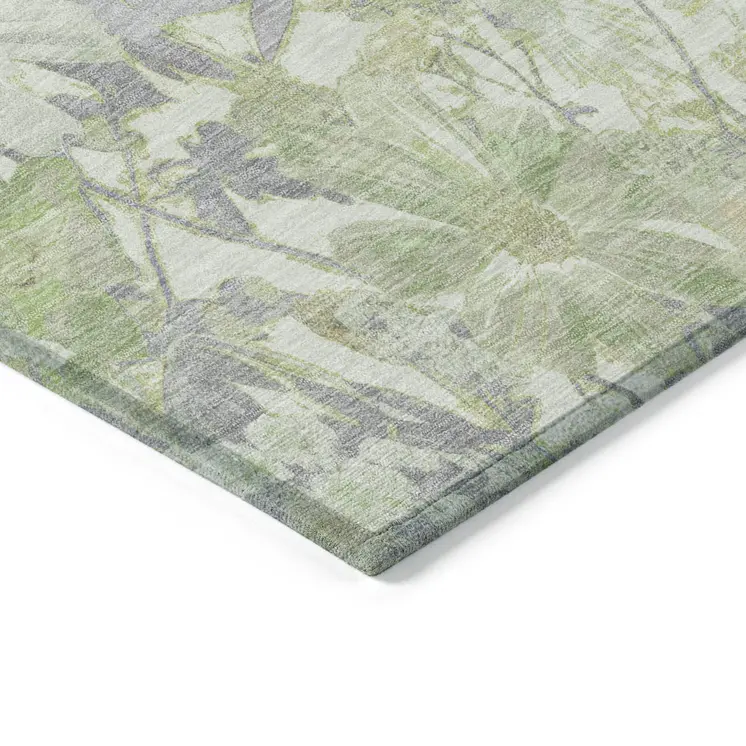 10' X 14' Artichoke Green Lavender And Beige Floral Washable Indoor Outdoor Area Rug
