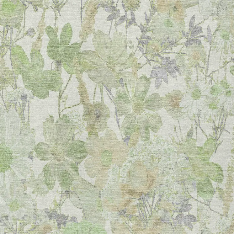 10' X 14' Artichoke Green Lavender And Beige Floral Washable Indoor Outdoor Area Rug