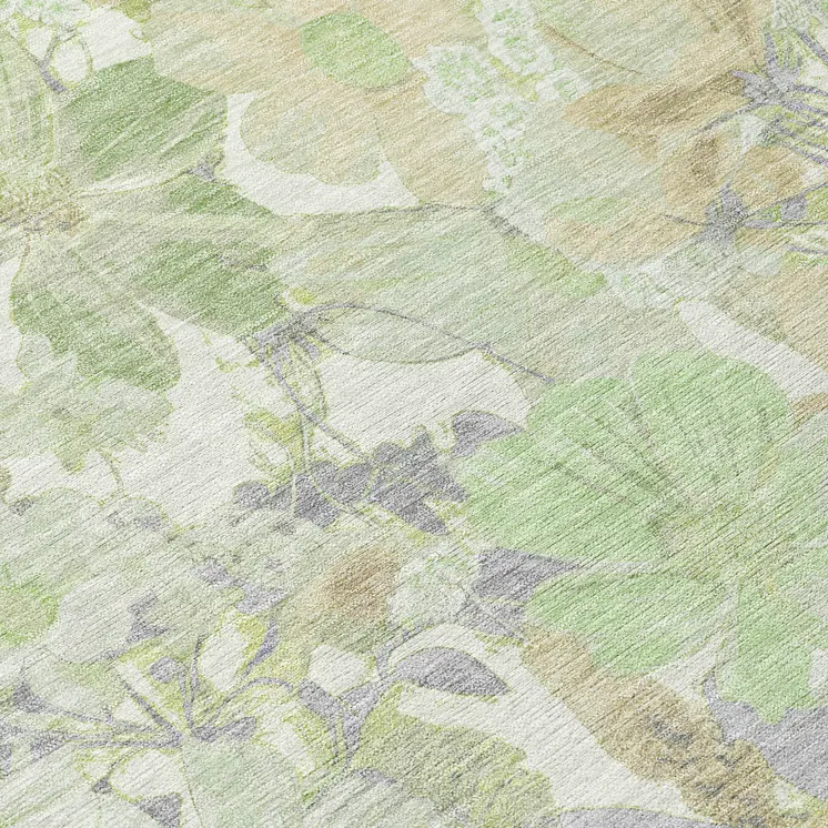10' X 14' Artichoke Green Lavender And Beige Floral Washable Indoor Outdoor Area Rug