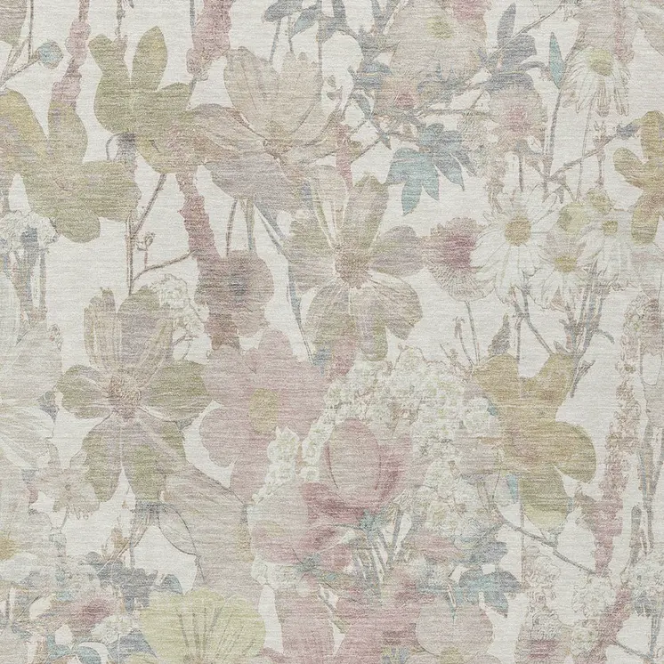 10' X 14' Ivory Beige And Linen Floral Washable Indoor Outdoor Area Rug