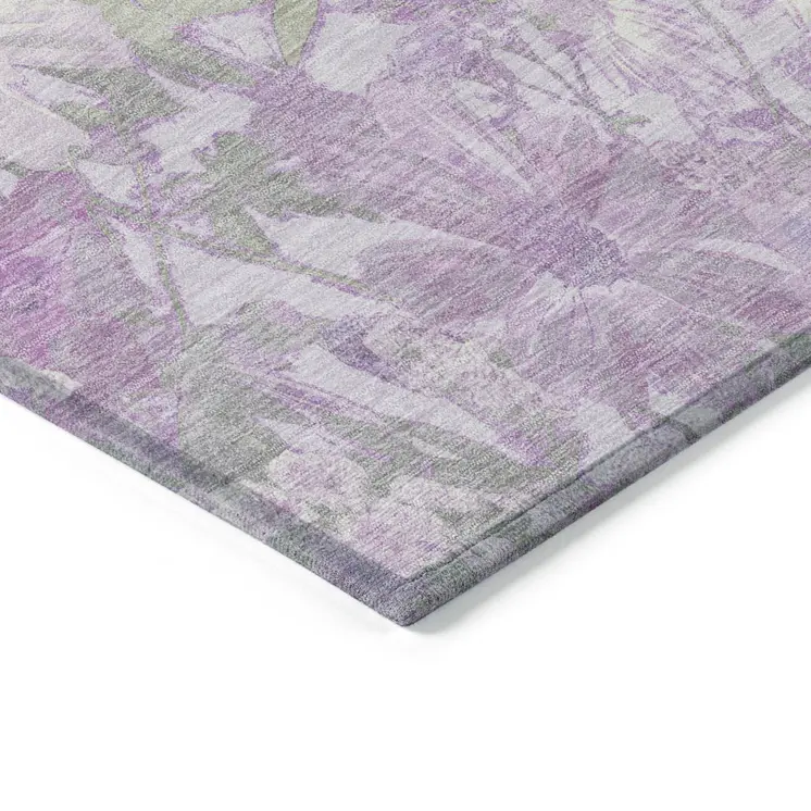 3' X 5' Lavender Purple And Lilac Floral Washable Indoor Outdoor Area Rug