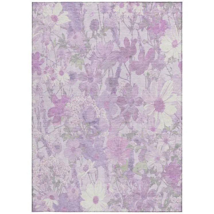 5' X 8' Lavender Purple And Lilac Floral Washable Indoor Outdoor Area Rug