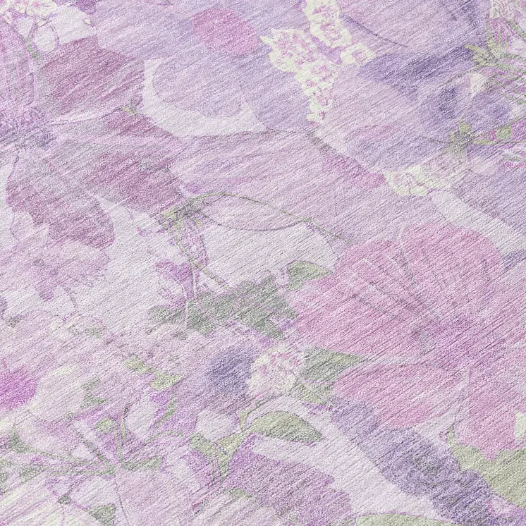 5' X 8' Lavender Purple And Lilac Floral Washable Indoor Outdoor Area Rug
