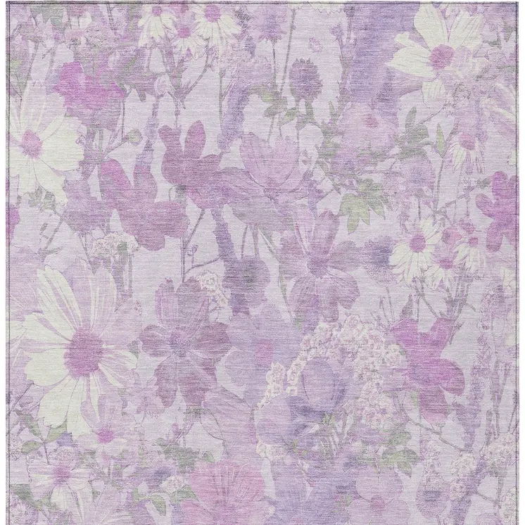 8' X 10' Lavender Purple And Lilac Floral Washable Indoor Outdoor Area Rug