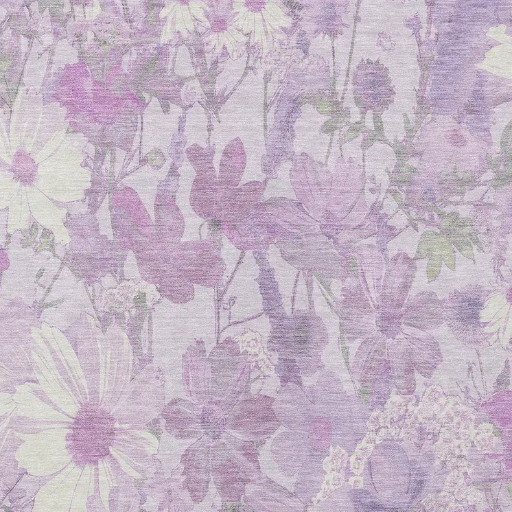 8' X 10' Lavender Purple And Lilac Floral Washable Indoor Outdoor Area Rug