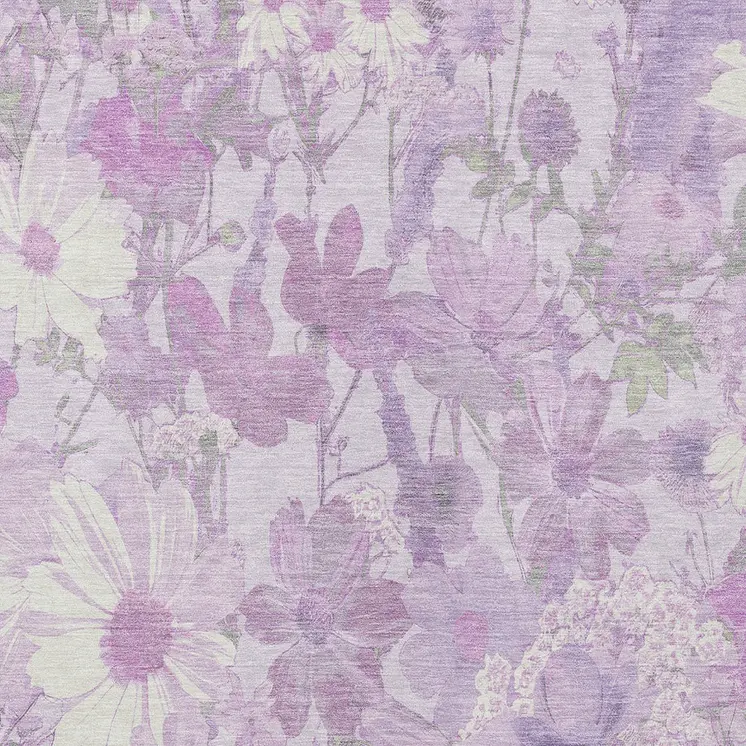 9' X 12' Lavender Purple And Lilac Floral Washable Indoor Outdoor Area Rug