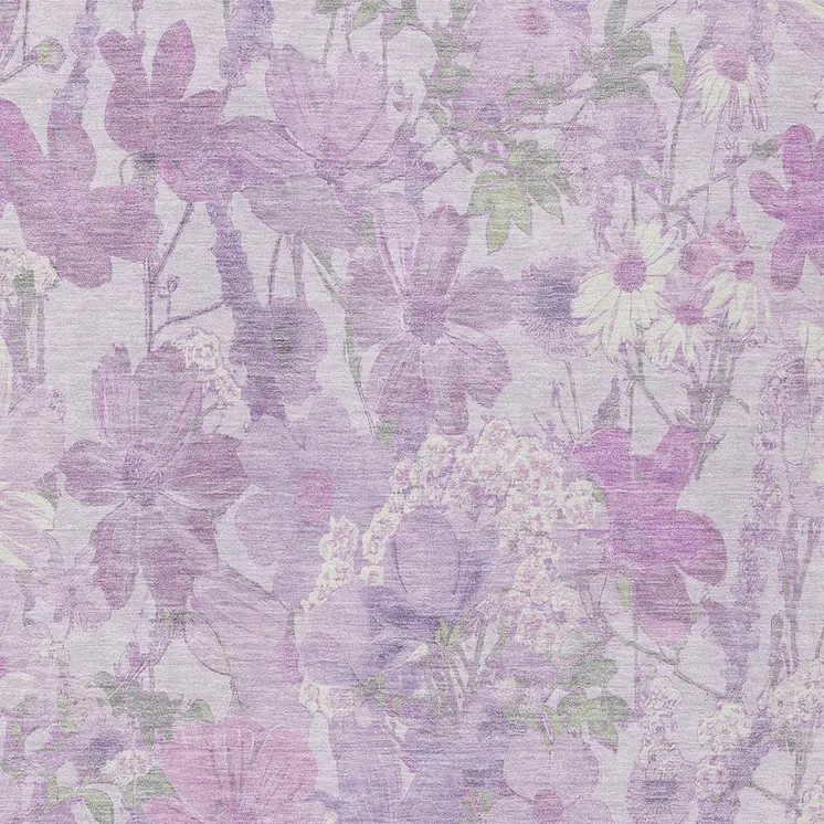 10' X 14' Lavender Purple And Lilac Floral Washable Indoor Outdoor Area Rug