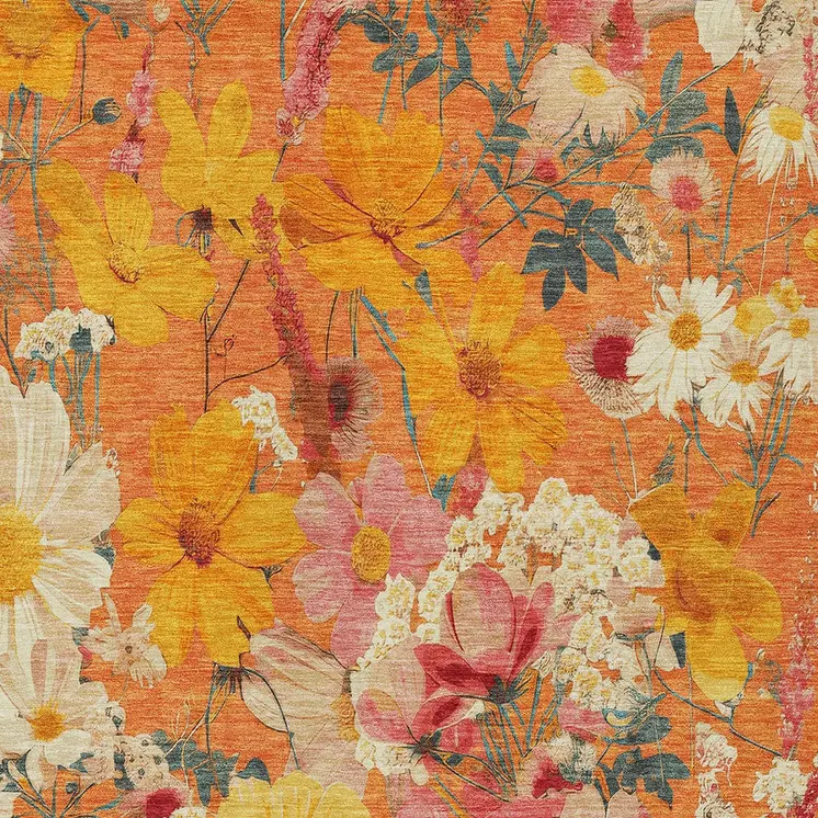 3' X 5' Orange Peach And Salmon Floral Washable Indoor Outdoor Area Rug