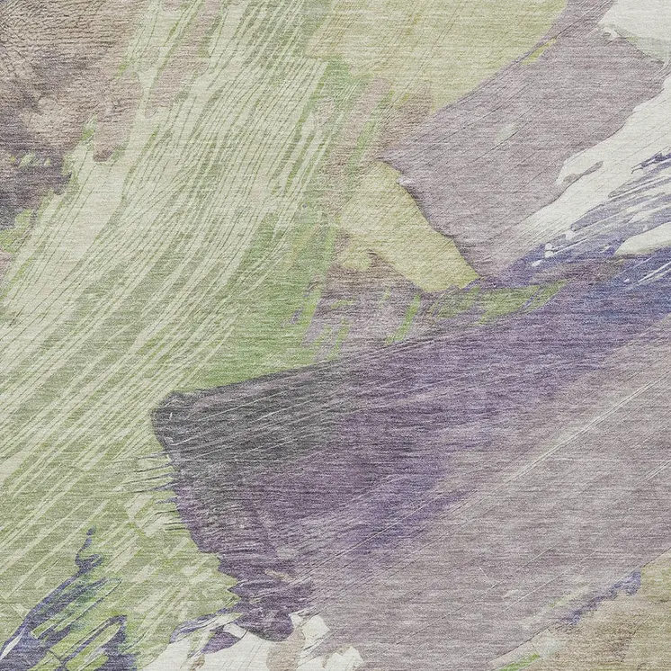 3' X 5' Artichoke Green Fern Green And Lilac Abstract Washable Indoor Outdoor Area Rug