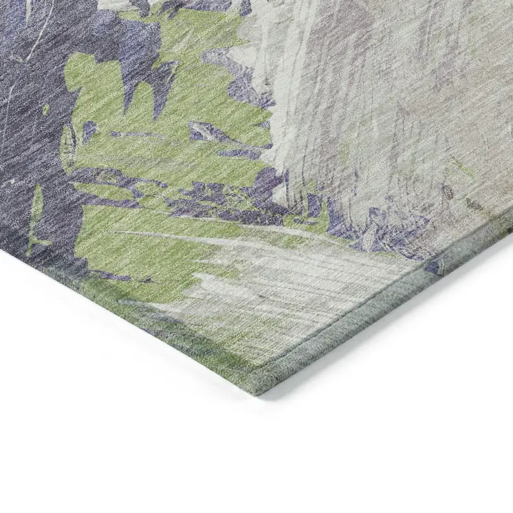 8' Artichoke Green Fern Green And Lilac Round Abstract Washable Indoor Outdoor Area Rug