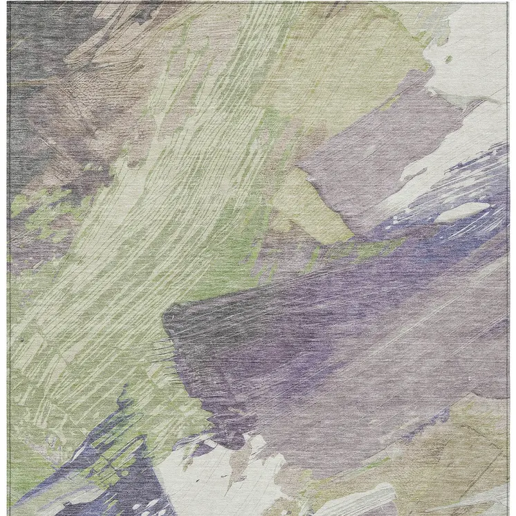 8' X 10' Artichoke Green Fern Green And Lilac Abstract Washable Indoor Outdoor Area Rug