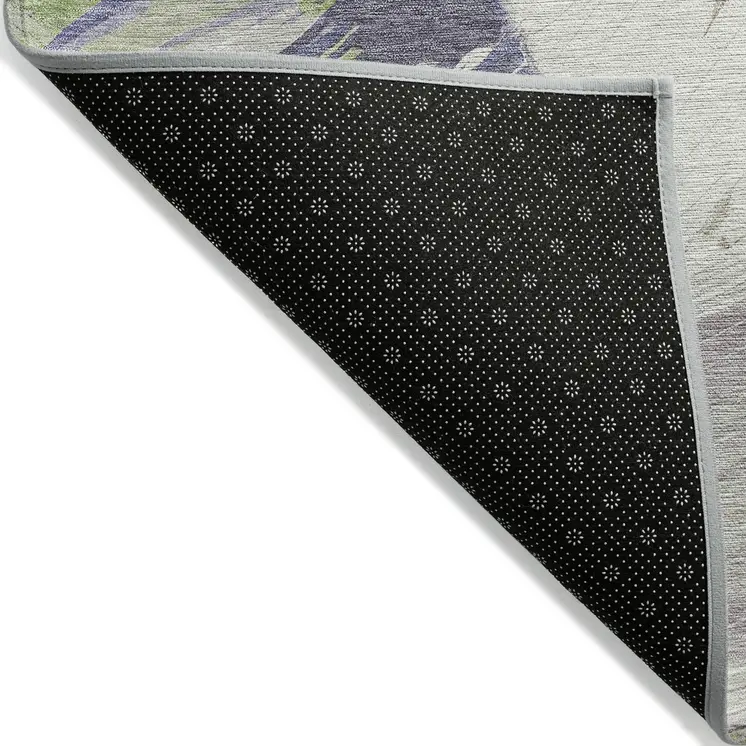 8' X 10' Artichoke Green Fern Green And Lilac Abstract Washable Indoor Outdoor Area Rug