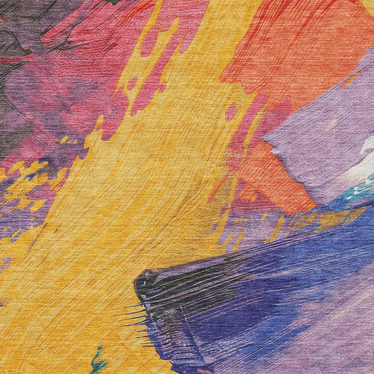 8' X 10' Gold Purple And Teal Blue Abstract Washable Indoor Outdoor Area Rug