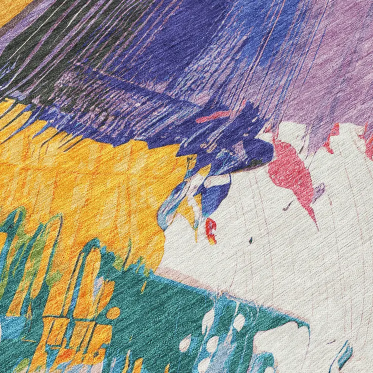 9' X 12' Gold Purple And Teal Blue Abstract Washable Indoor Outdoor Area Rug