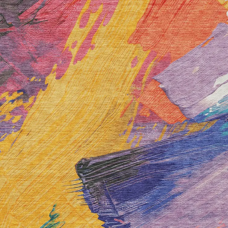 10' X 14' Gold Purple And Teal Blue Abstract Washable Indoor Outdoor Area Rug