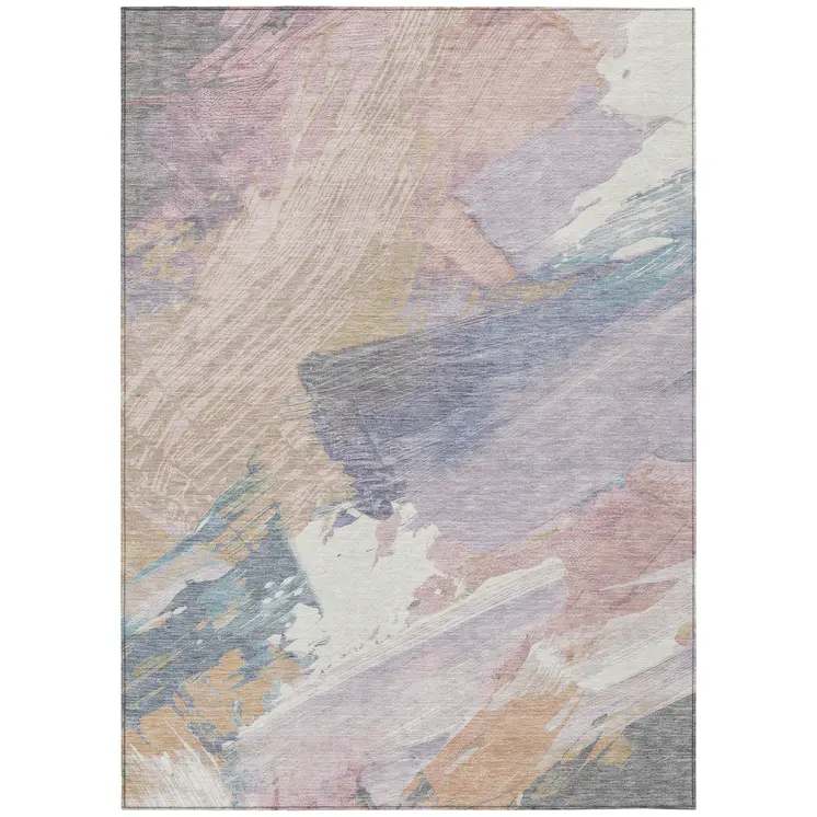 3' X 5' Pink Mauve And Lavender Abstract Washable Indoor Outdoor Area Rug