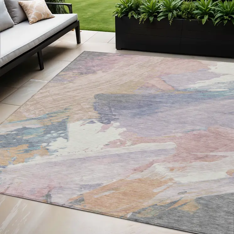 5' X 8' Pink Mauve And Lavender Abstract Washable Indoor Outdoor Area Rug