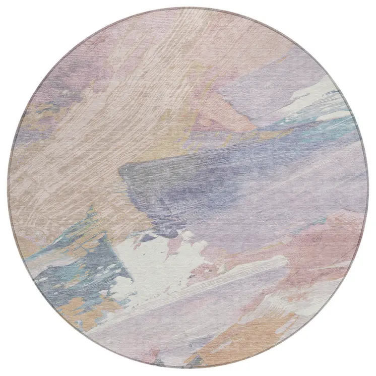 8' Pink Mauve And Lavender Round Abstract Washable Indoor Outdoor Area Rug