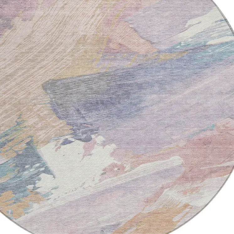 8' Pink Mauve And Lavender Round Abstract Washable Indoor Outdoor Area Rug