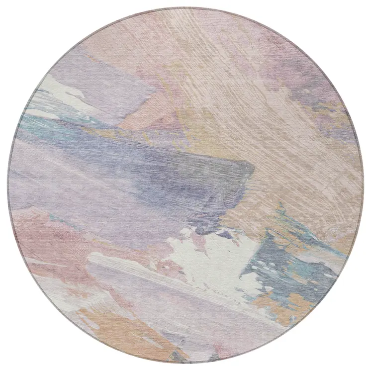 8' Pink Mauve And Lavender Round Abstract Washable Indoor Outdoor Area Rug