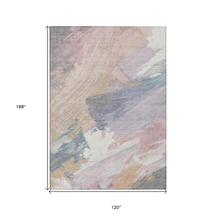 10' X 14' Pink Mauve And Lavender Abstract Washable Indoor Outdoor Area Rug