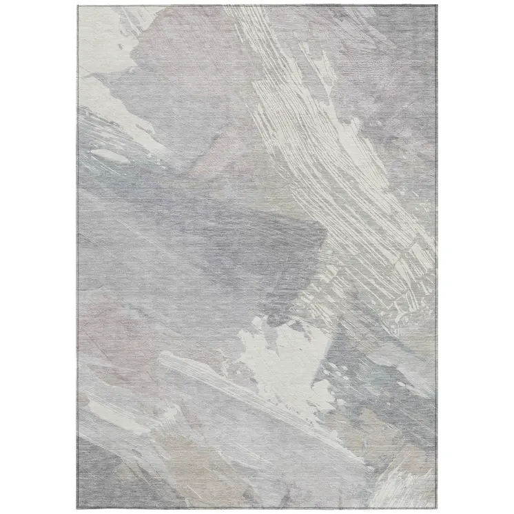 5' X 8' Ivory And Gray Abstract Washable Indoor Outdoor Area Rug