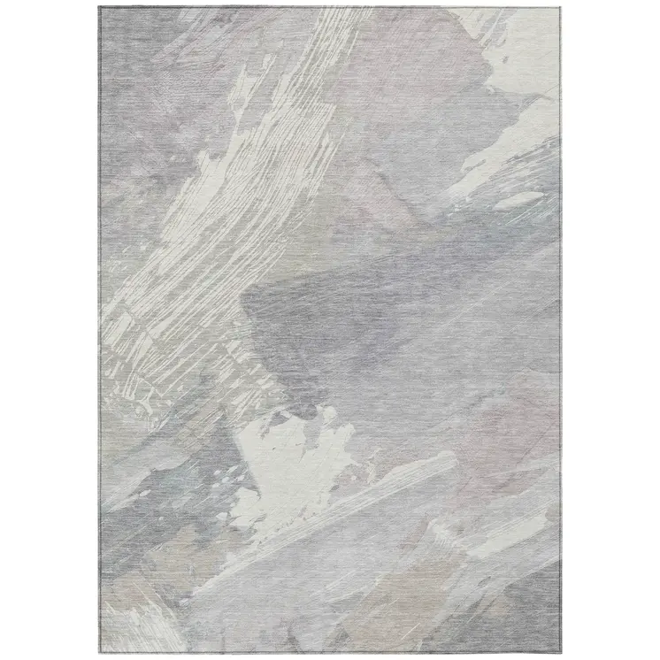 5' X 8' Ivory And Gray Abstract Washable Indoor Outdoor Area Rug
