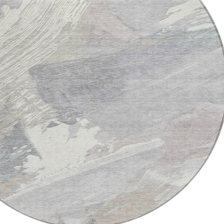 8' Ivory And Gray Round Abstract Washable Indoor Outdoor Area Rug
