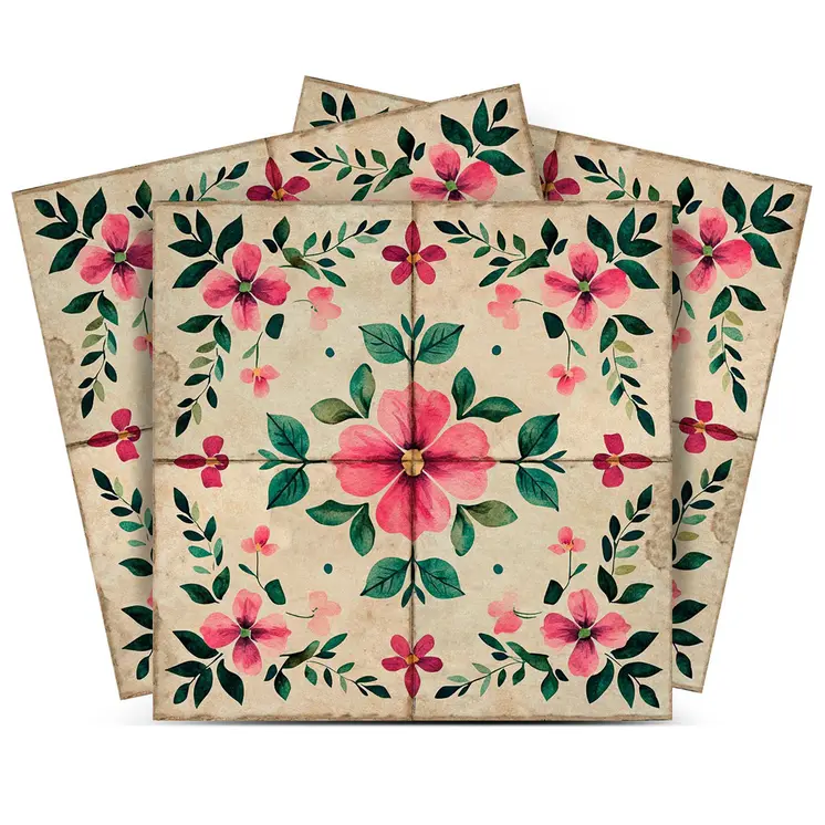 12" x 12" Pink Vinyl Arabesque Peel And Stick Removable Tiles