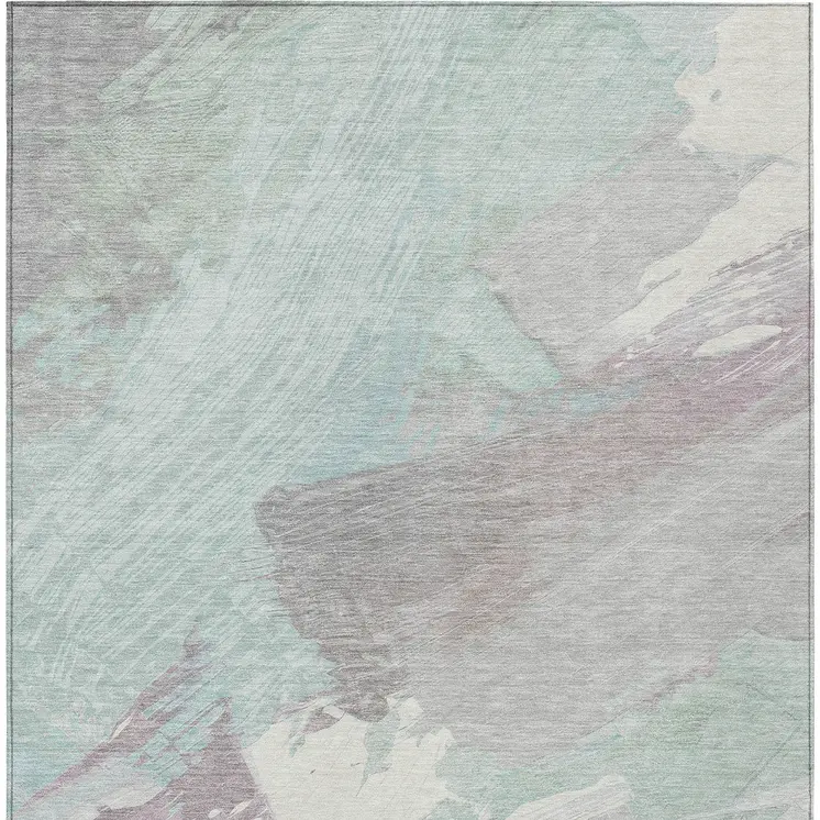 3' X 5' Blue Teal Blue And Gray Abstract Washable Indoor Outdoor Area Rug