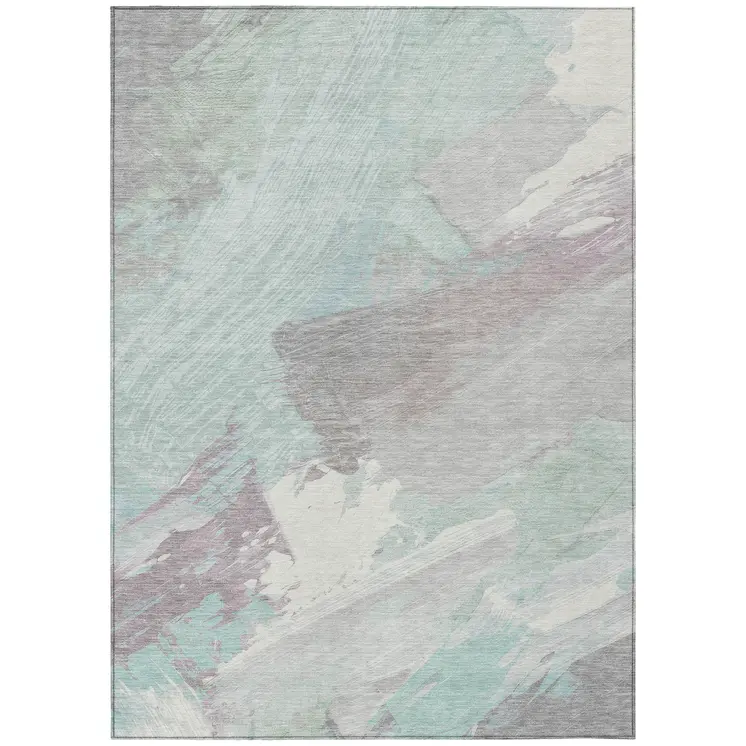 3' X 5' Blue Teal Blue And Gray Abstract Washable Indoor Outdoor Area Rug