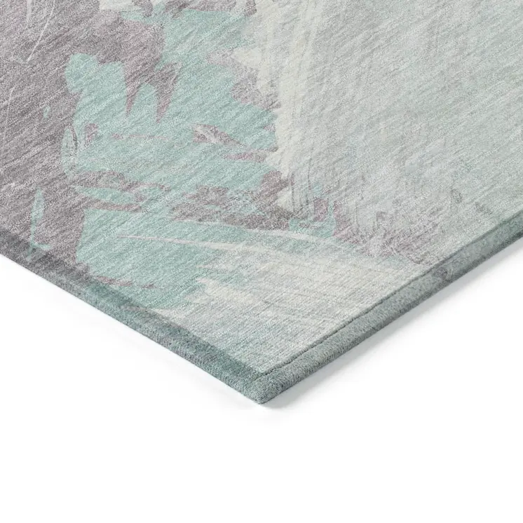 3' X 5' Blue Teal Blue And Gray Abstract Washable Indoor Outdoor Area Rug