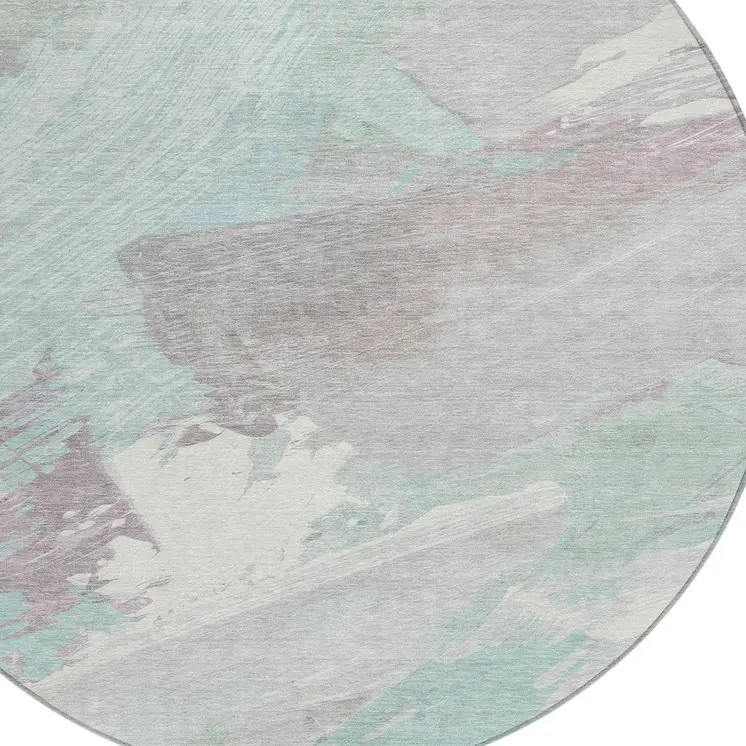 8' Blue Teal Blue And Gray Round Abstract Washable Indoor Outdoor Area Rug