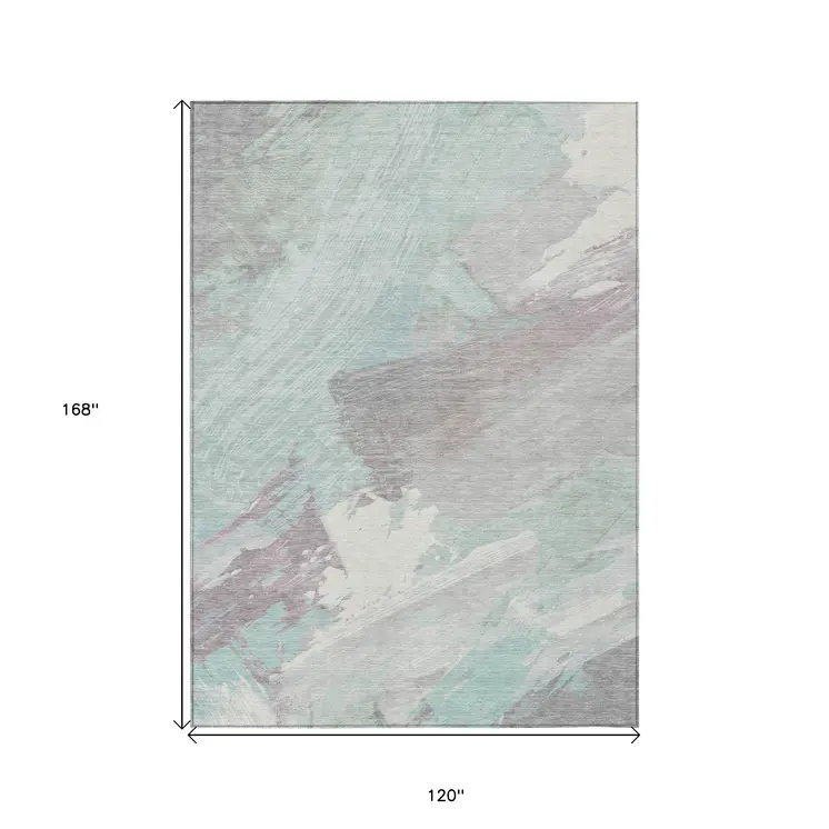 10' X 14' Blue Teal Blue And Gray Abstract Washable Indoor Outdoor Area Rug