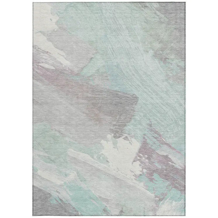 10' X 14' Blue Teal Blue And Gray Abstract Washable Indoor Outdoor Area Rug