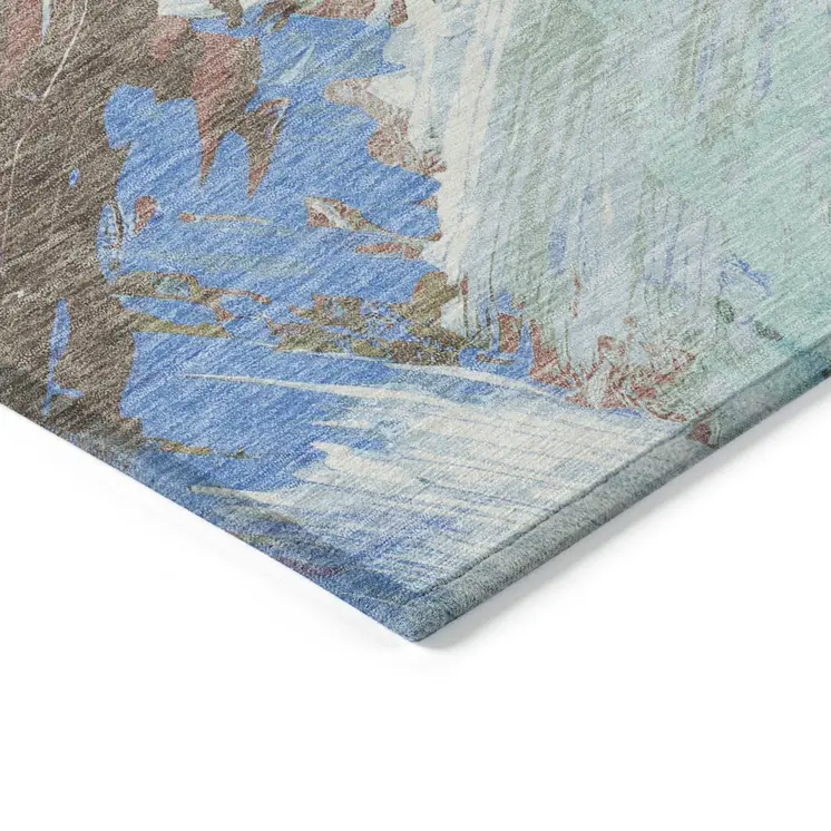 3' X 5' Sky Blue And Teal Blue Abstract Washable Indoor Outdoor Area Rug