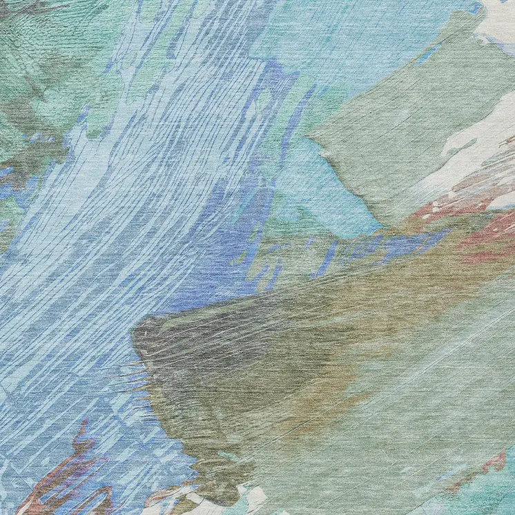 5' X 8' Sky Blue And Teal Blue Abstract Washable Indoor Outdoor Area Rug